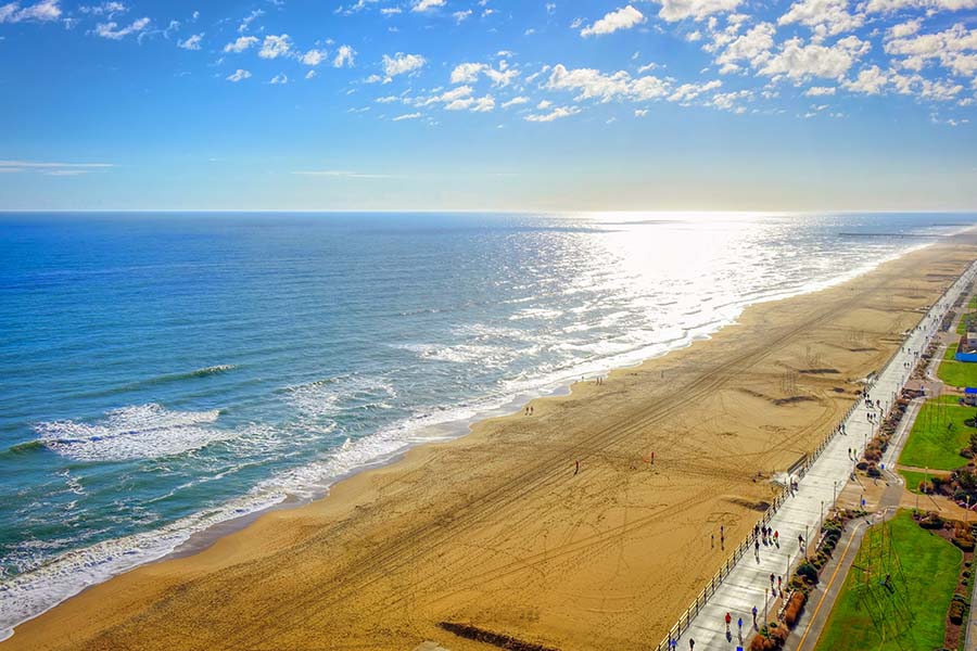 Blog - Aerial View of Virginia Beach During the Summer Time with Bright Blue Sky